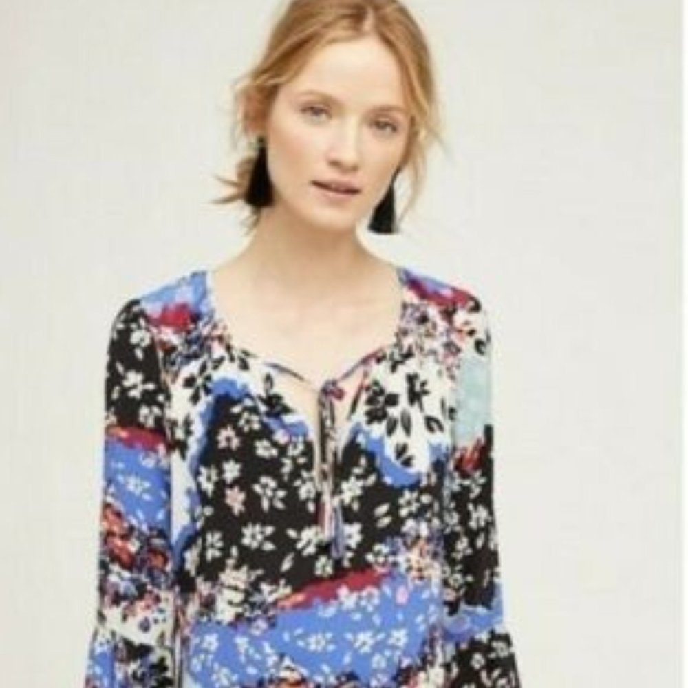 Anthropologie Yumi Kim silk floral bell sleeve dress XS